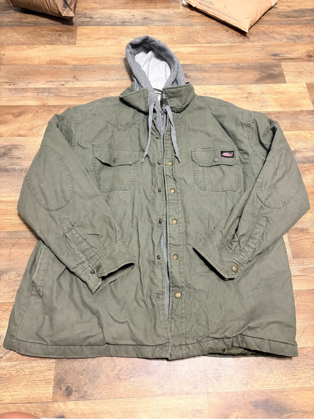 Dickies Men’s XL Olive Green Hooded Utility Work Jacket – Heavyweight Snap Front